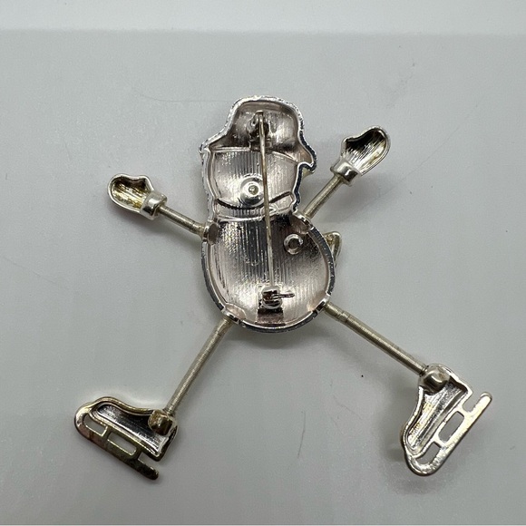 Silver Enamel Snowman Brooch With Spring Legs - Picture 5 of 9